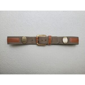 Vintage Olive Green Canvas Camel Leather Belt Jill Stuart Brass Buckle Western L